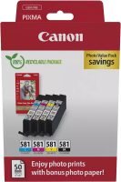 Original Canon CLI-581 Multipack Druckerpatronen C M Y BK + Fotopapier